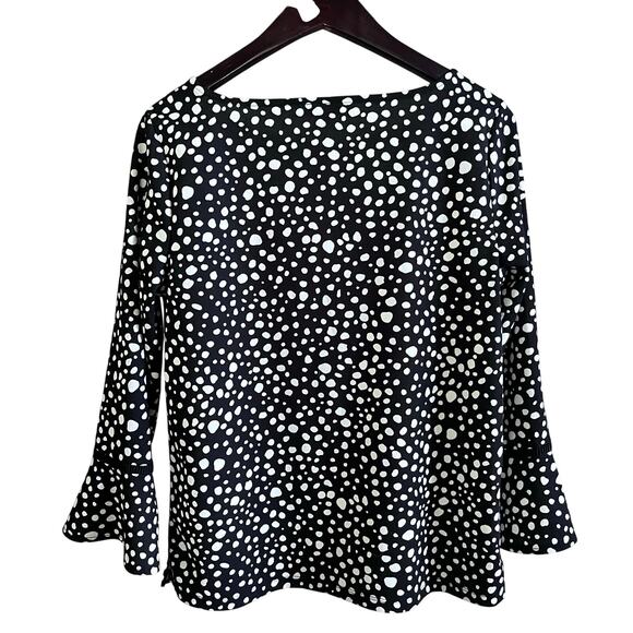 Ann Taylor Polka Dot Black Long Sleeve Top with Bell Sleeves Size Medium (L448) - Picture 2 of 5